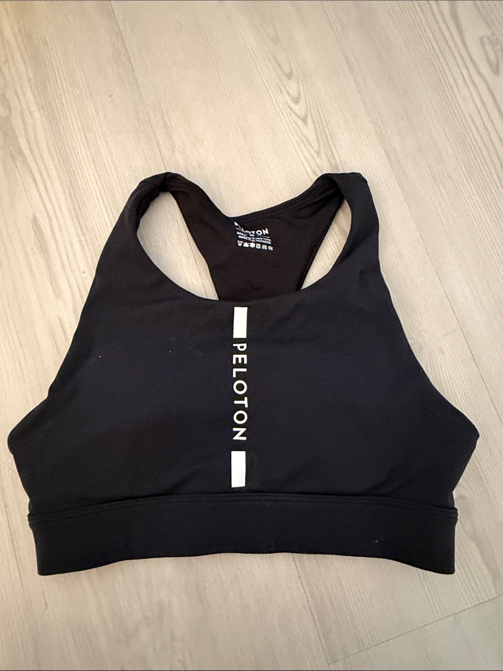 Peloton Black High-Neck Racerback Sports Bra with Vertical Logo